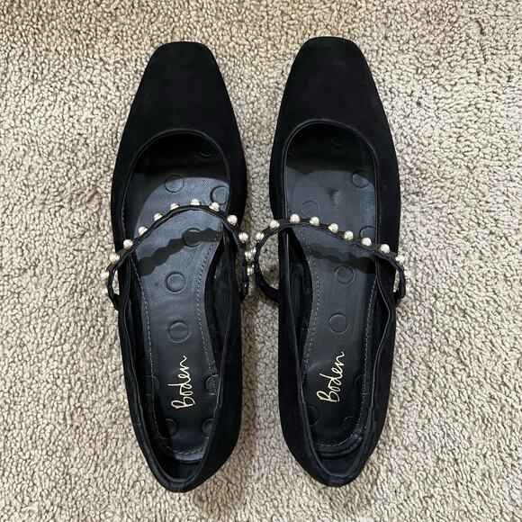 Boden Black Mary Jane Ballet Flats Pearl Strap Suede Size 39 Academia Office - Picture 7 of 9